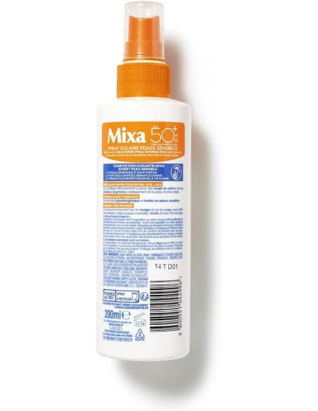 3600551044996 - Mixa Spray Solaire Peaux Sensibles SPF50+ - Hypoallergénique, sans parfum, sans traces, non gras, résist