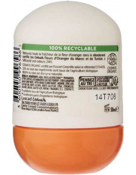 3600550996586 - Ushuaïa Déodorant Bille 24H Certifié Bio à la Fleur d'Oranger - 50 ml - 