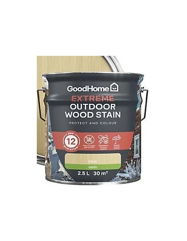 5059340297552 - GoodHome Extreme Outdoor Clear Satin Quick dry Wood stain, 2.5L - 