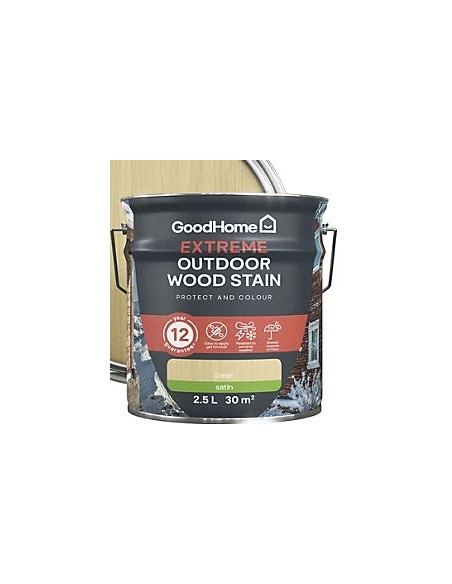 5059340297552 - GoodHome Extreme Outdoor Clear Satin Quick dry Wood stain, 2.5L - 