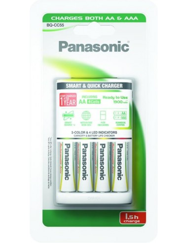 5410853057789 - Panasonic Smart Rechargeable Battery Fast Charger + 4 AA LR6 1900mAh Rechargeable Batteries - Ready to U