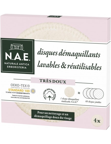 3178041349734 - N.A.E. - Disques démaquillants Lavables Visage - Cotons réutilisables - Pour une Nettoyage Doux du Visag