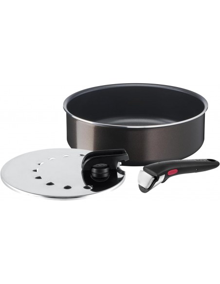 3168430327641 - Tefal Ingenio Lot de 3 pièces, Sauteuse 24 cm,TEFAl -  Couvercle anti-projection 20/26 cm, Poignée amovi