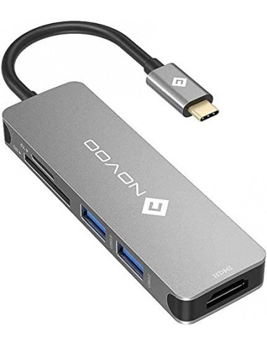 Novoo - NOVOO Hub USB C HDMI, USB-C vers HDMI 4K, Lecteur de Carte SD & Micro SD, 2 x USB 3.0, Adaptateur USB C en Alumi