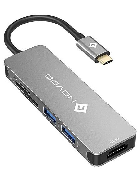 Novoo - NOVOO Hub USB C HDMI, USB-C vers HDMI 4K, Lecteur de Carte SD & Micro SD, 2 x USB 3.0, Adaptateur USB C en Alumi