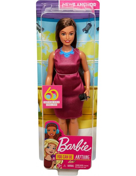 887961772043 - Barbie Métiers poupée journaliste brune avec un microphone, jouet pour enfant, GFX27 - 