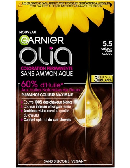 3600541232921 - Garnier Coloration Permanente - Sans Ammoniaque - Aux Huiles Naturelles de Fleurs - Châtain Clair Acajou