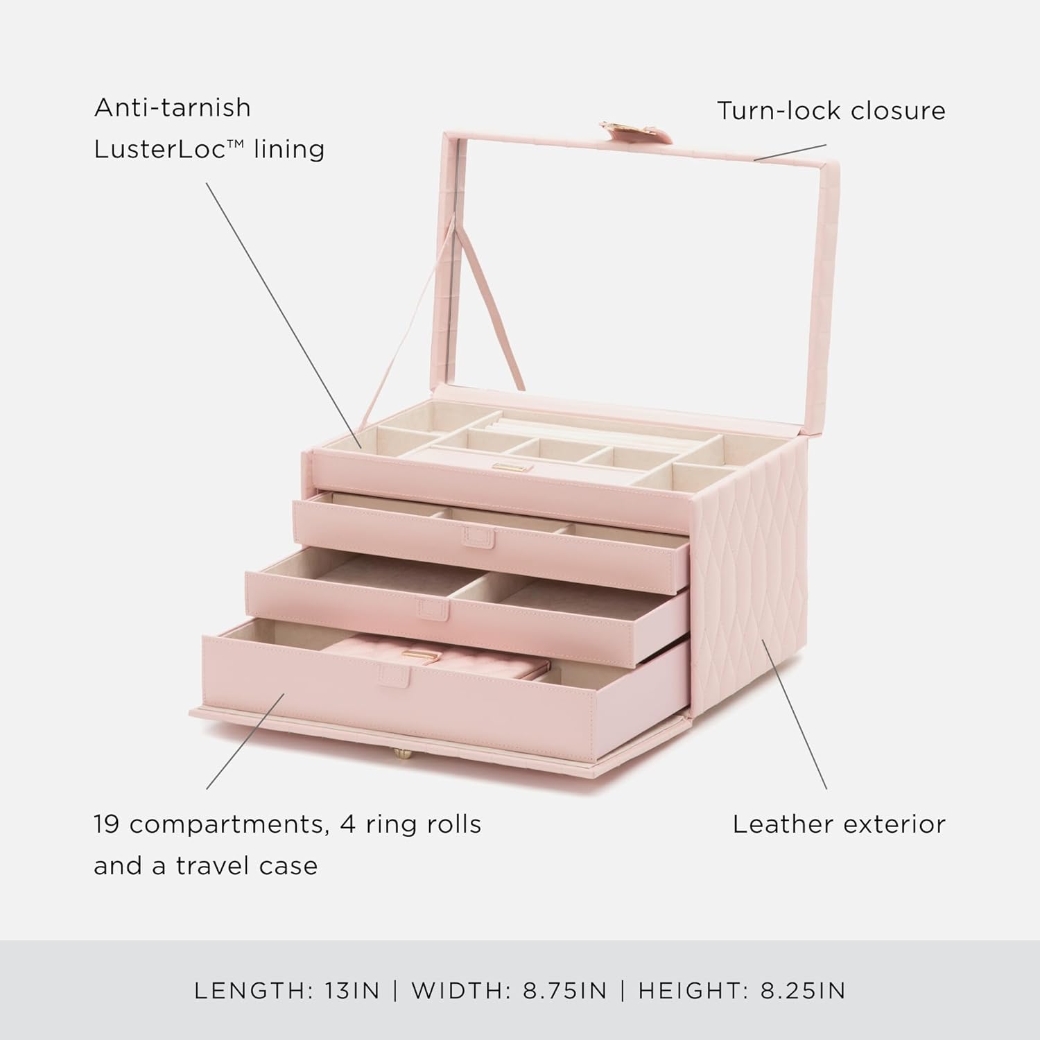 WOLF DESIGNS Boîte à Bijoux Grand format Cuir Rose