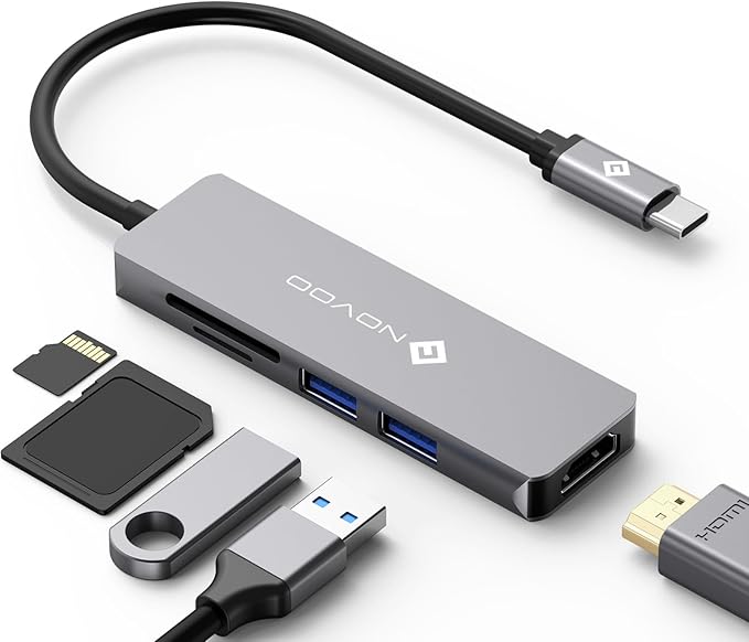 NOVOO USB C Hub, USB-C vers HDMI 4K, Lecteur de Carte SD & Micro SD, 2 x USB 3.0 Adapter en Aluminium pour MacBook Pro, New MacBook