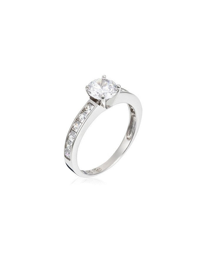 Bague "Brillant" Or Blanc 375/1000 Zirconium