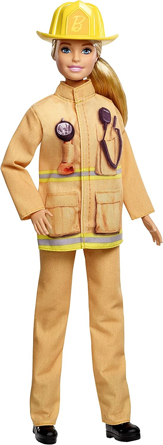 Barbie Métiers poupée pompier blonde portant un uniforme et un casque, jouet pour enfant, GFX29