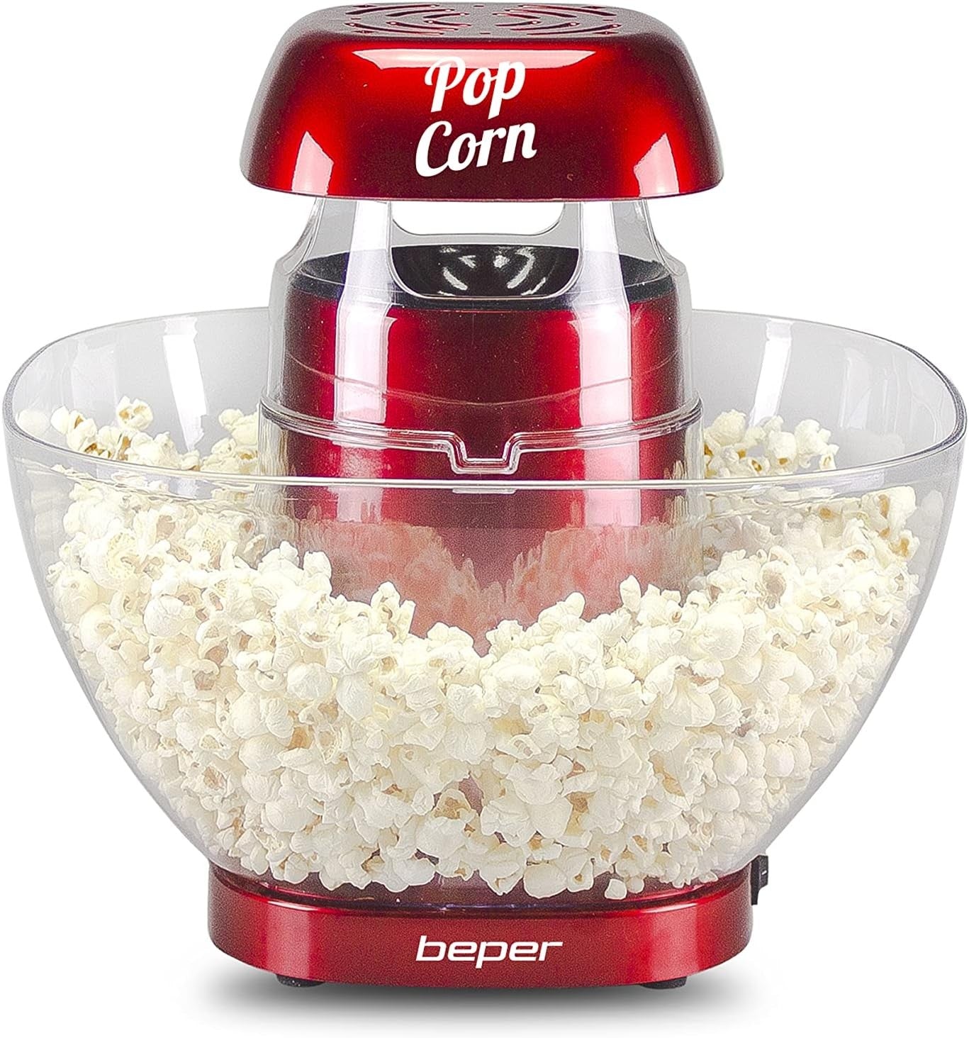 BEPER P101CUD052 Machine a Pop Corn à air Chaud - Machine Pop Corn avec Bol à popcorn Extractible Sans Graisse ni Huile Rouge