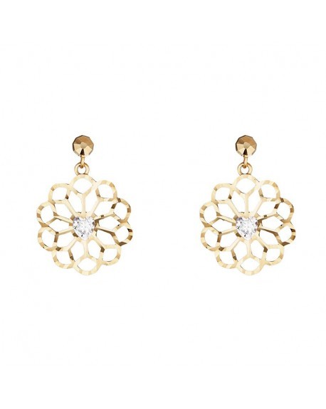 Boucle D'Oreilles Instant D'or Dentelle De Fleurs Or Jaune 375/1000 Zirconium