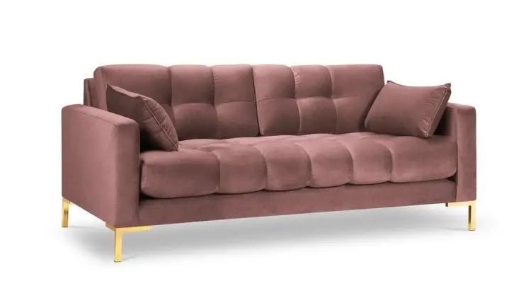 MICADONI - Canapé velours Mamaia Rose Pieds Métal Doré 3 Places