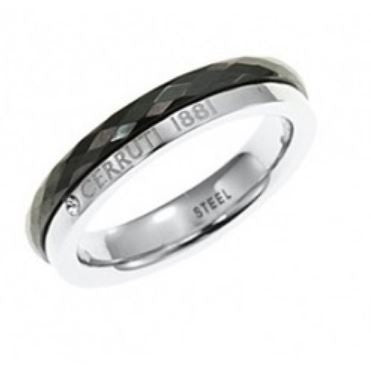 Bague acier chirurgical céramique et strass - Noir -  Cerruti 1881