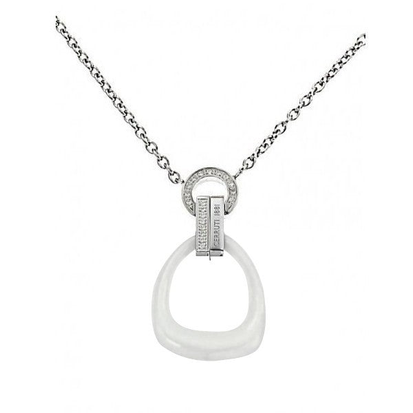 Collier chaîne et pendentif céramique et strass - Blanc -  Cerruti 1881