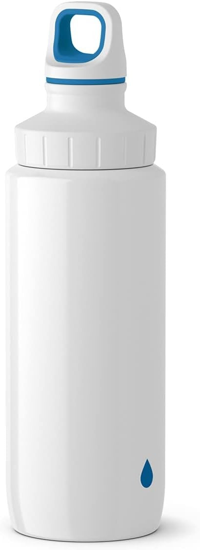 Emsa Light Steel 518358 Gourde en acier inoxydable avec fermeture automatique, 0,4 l taille unique Bleu drop