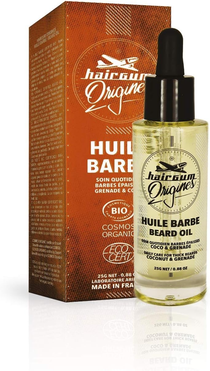 Huile de soin Barbe Hairgum Origines, favorise la pousse du poil - Certifiée BIO, 25g