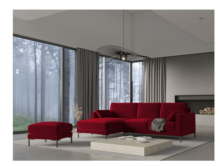 MICADONI - JADE Canapé angle droit velours rouge 4 places
