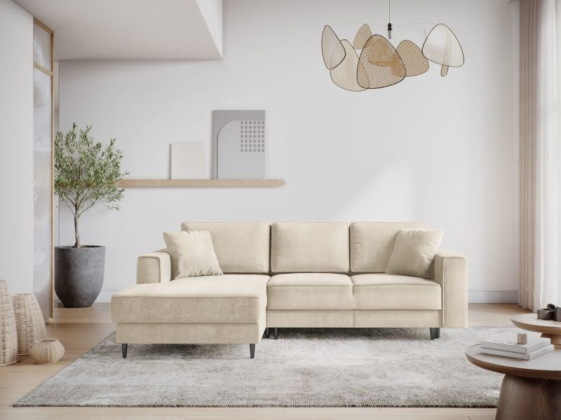 MICADONI - Canapé angle gauche 4 places beige clair pieds noir