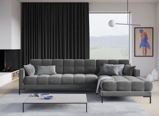 MICADONI - MAMAIA Canapé angle droit velours gris