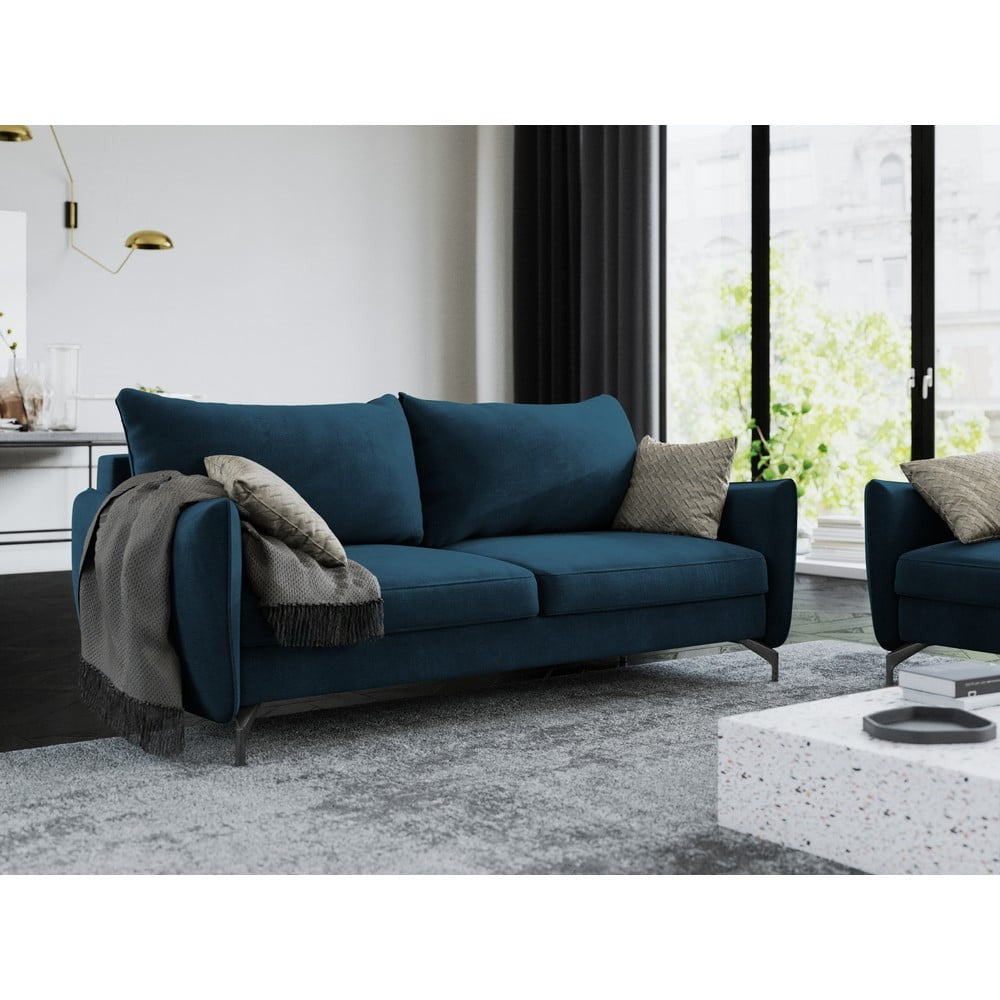 Interieurs 86 - Canapé 3 places velours bleu