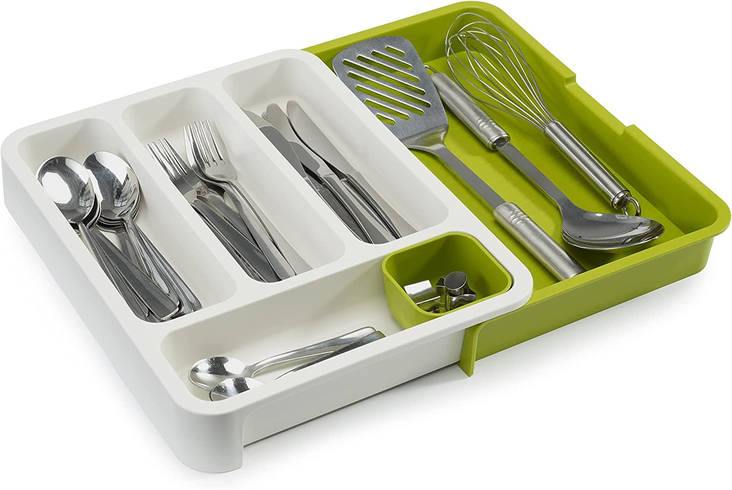 Joseph Joseph - Range Couvert Extensible pour Tiroir, Organiseur de tiroir Ajustable - Blanc/vert
