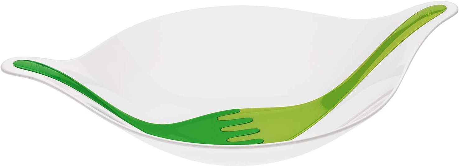 Koziol - Saladier avec couverts à salade LEAF L - 3 litres - plastique - design - blanc/vert