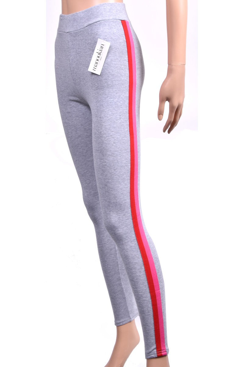 Legging Manoukian Auriane - rayures rouge rose - Gris chiné clair