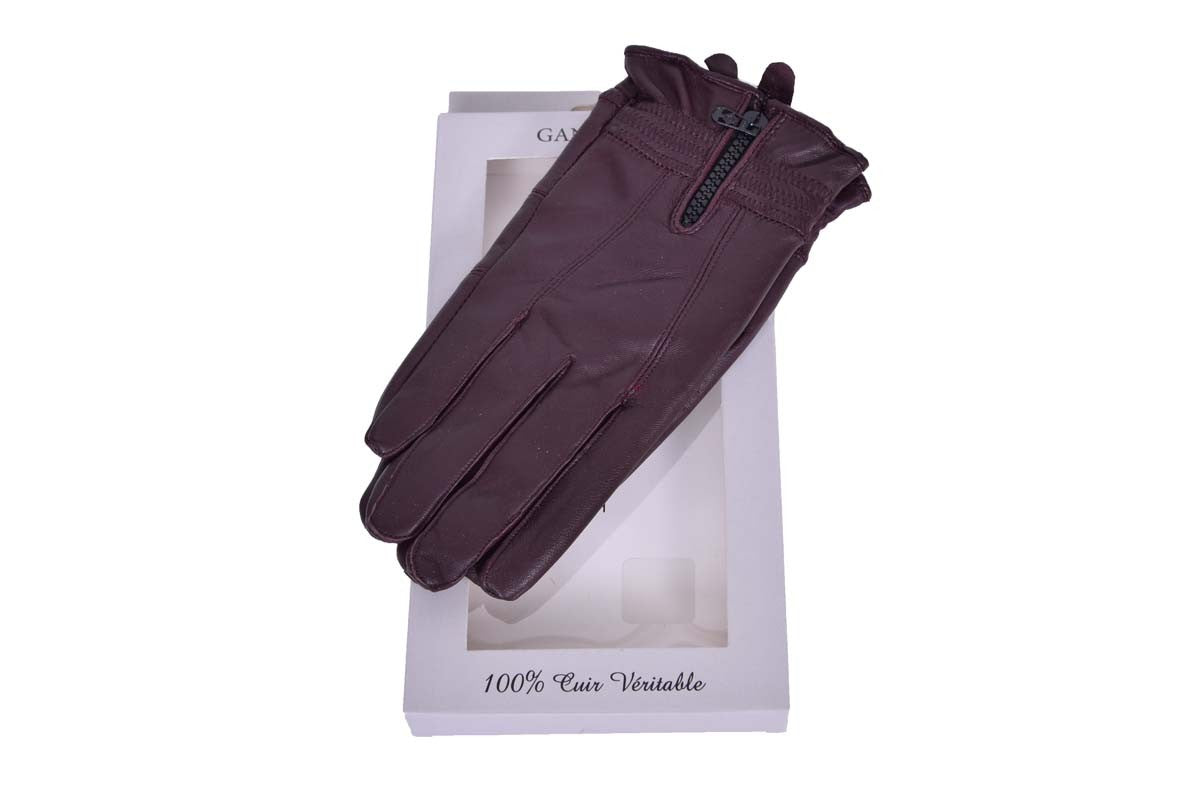 Manoukian - gant pour femme en cuir bordeaux