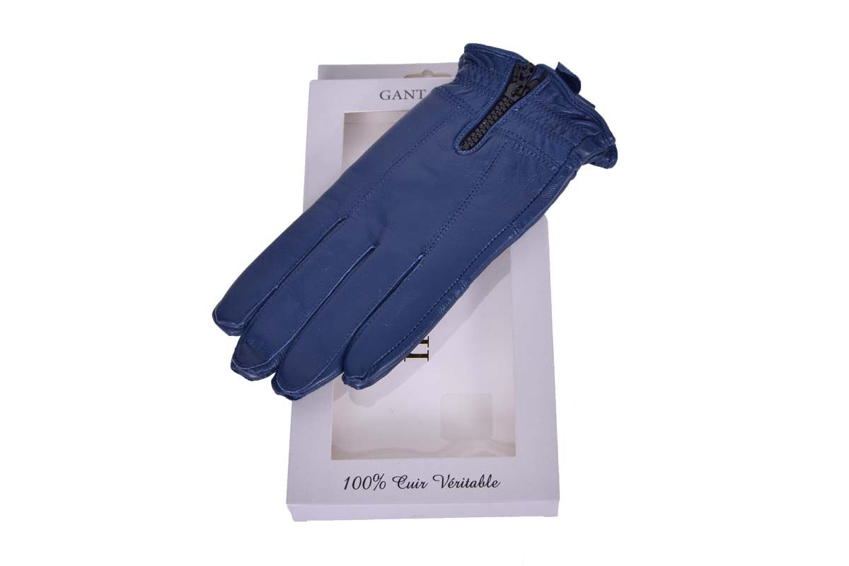 Manoukian - gant pour femme en cuir bleu