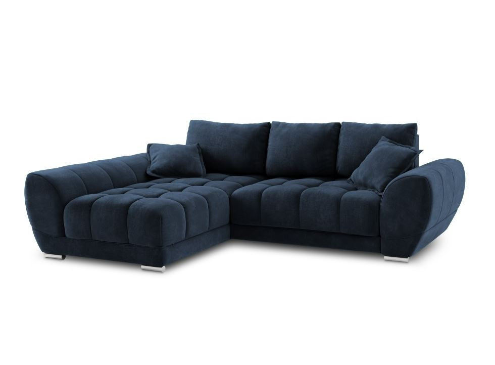 WINDSOR - Nuage canapé d'angle convertible avec coffre de rangement 4 places velours bleu roi