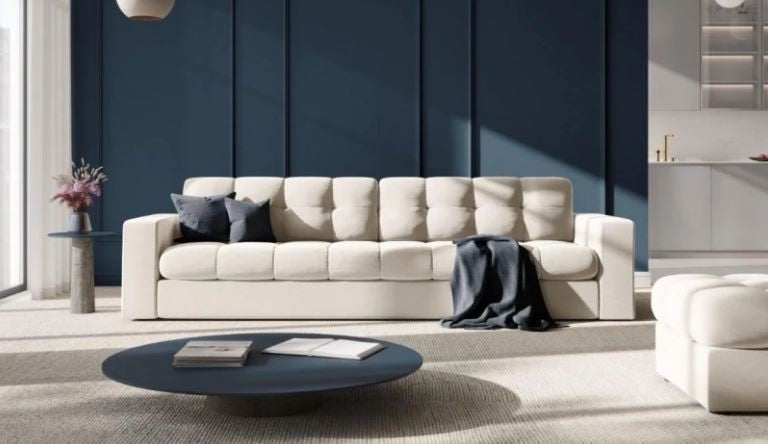 MICADONI - Justin canapé 4 places velours beige clair