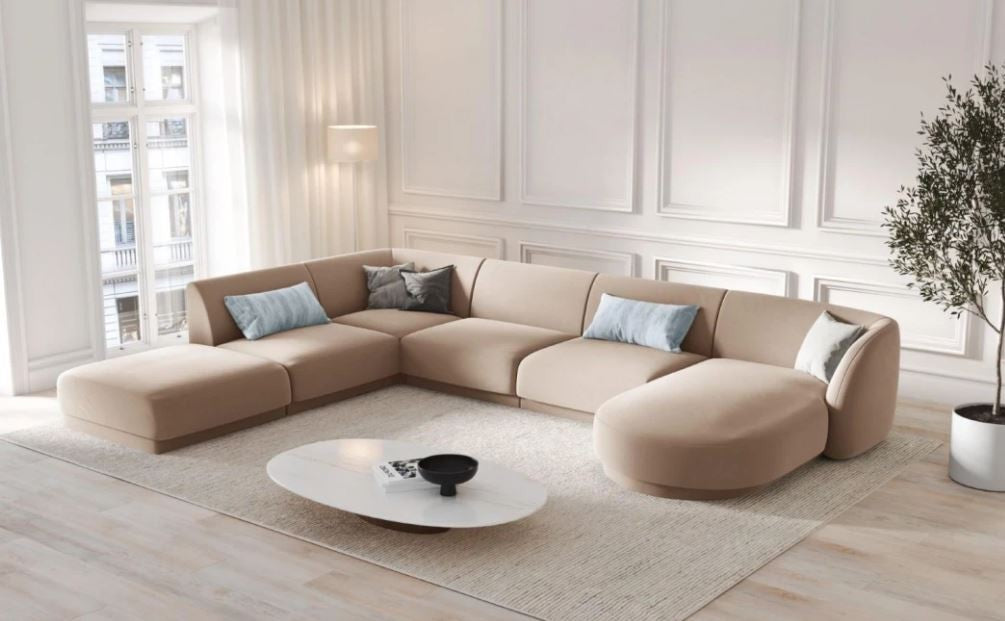 MICADONI - Miley canapé panoramique 6 places velours capuccino