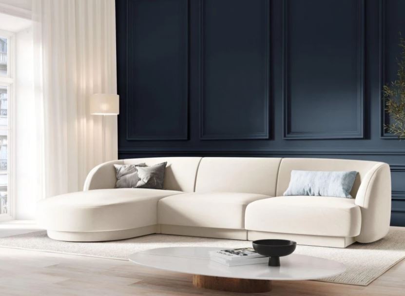 MICADONI - Miley canapé d'angle 4 places beige clair velours