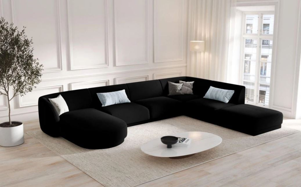 MICADONI - Miley canapé panoramique 6 places velours noir