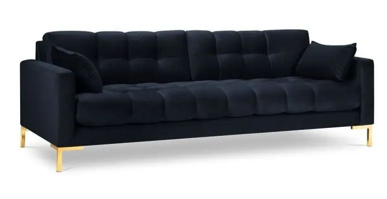 MICADONI - Canapé Mamaia Bleu Foncé Pieds Métal Doré 4 Places