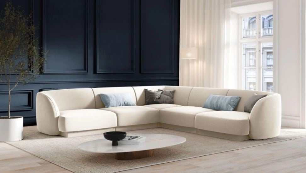 MICADONI - Miley canapé d'angle symétrique 5 places beige clair