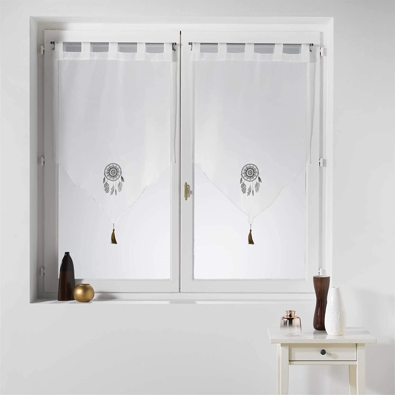 Rideaux pompon passants 2 x 60 x 160 cm love indien