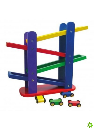 rampe en bois avec 4 voitures bino world of toys