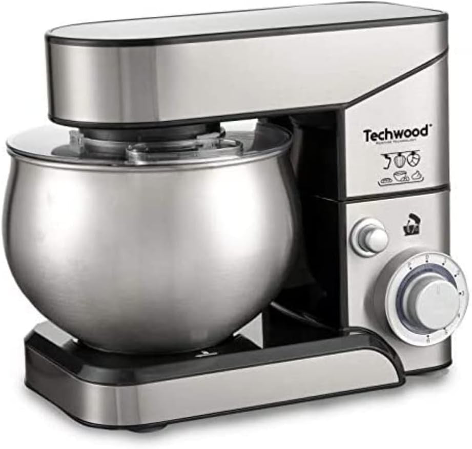 Techwood - TRO-1050, Robot Pâtissier, Robot Pâtissier Multifonctions avec Bol en Acier 5 L, 1000 W, INOX
