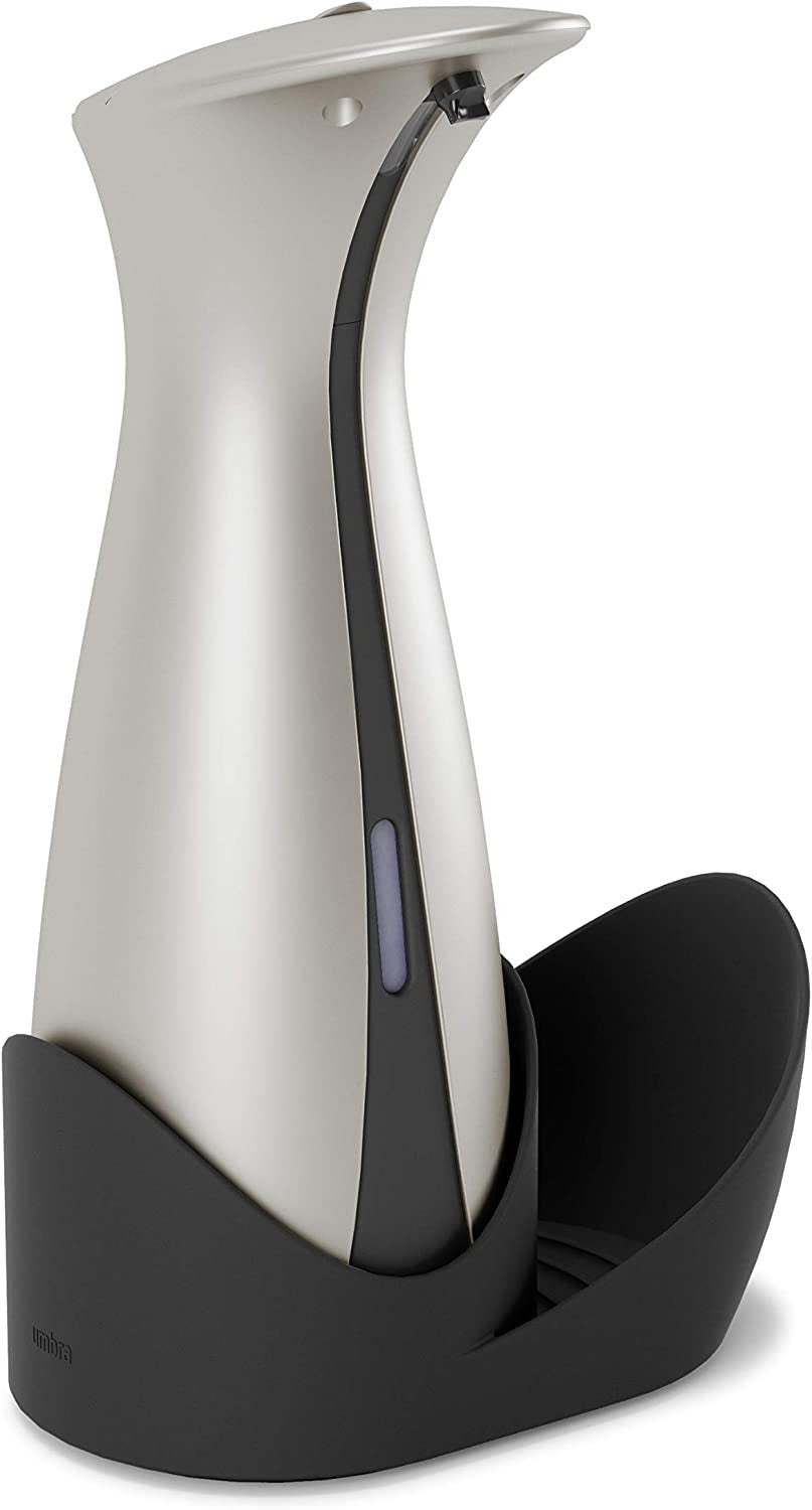 Umbra Otto Pompe à savon et solution hydroalcoolique avec base porte-éponge, 250ml, nickel