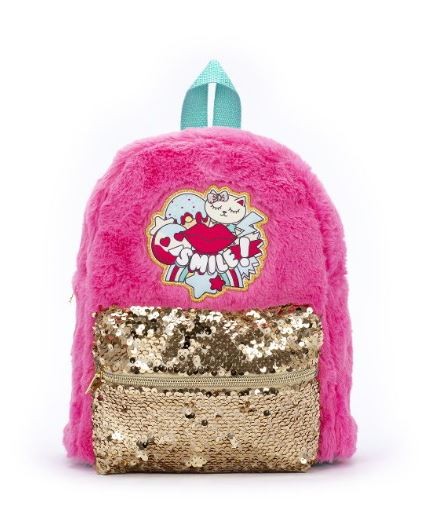 Varzi Sac à dos pour enfants en peluche rose Smile Paillettes