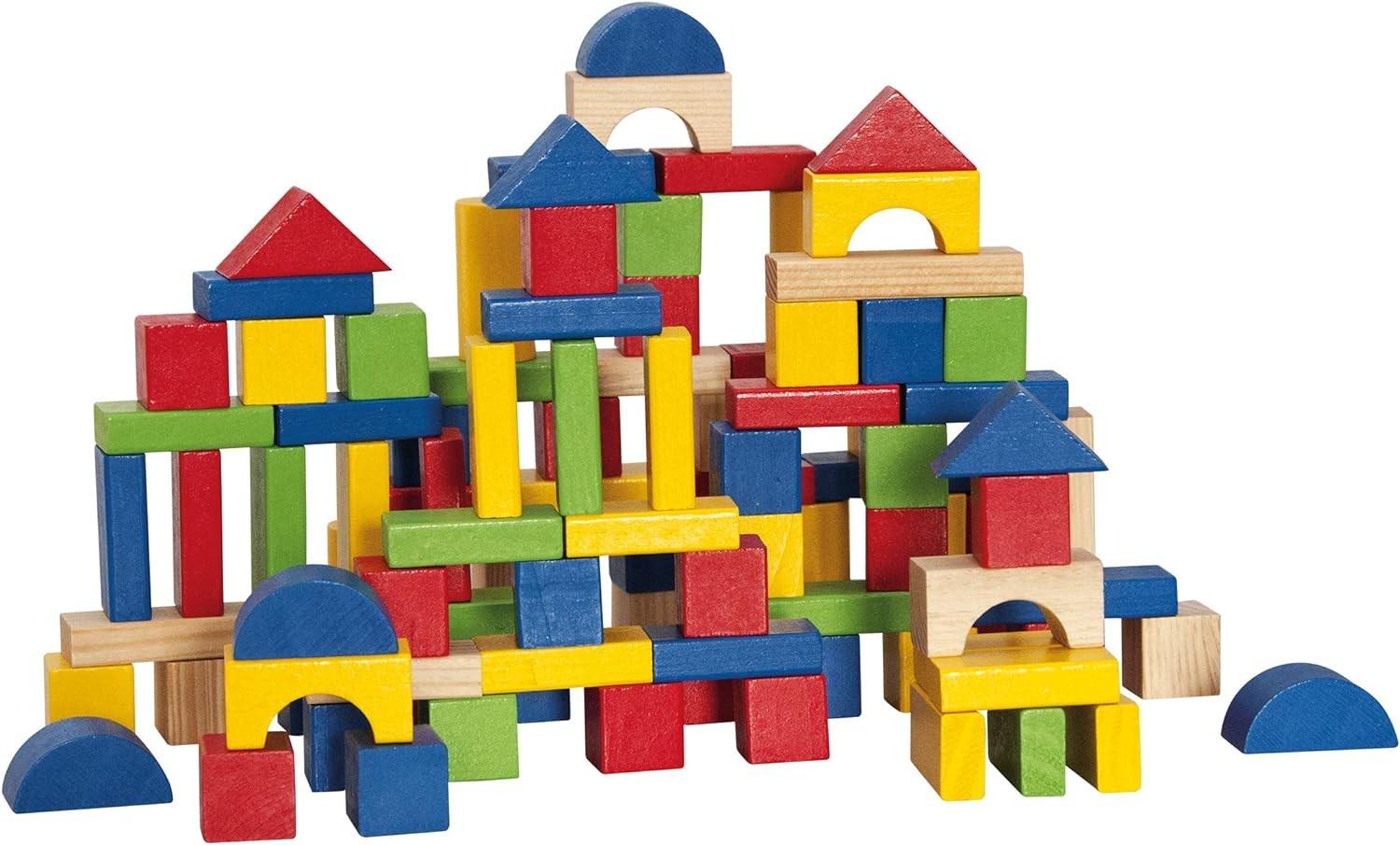 Woodyland Toddler Blocks in a Bucket with a Shape Sorting Lid (100-Piece)