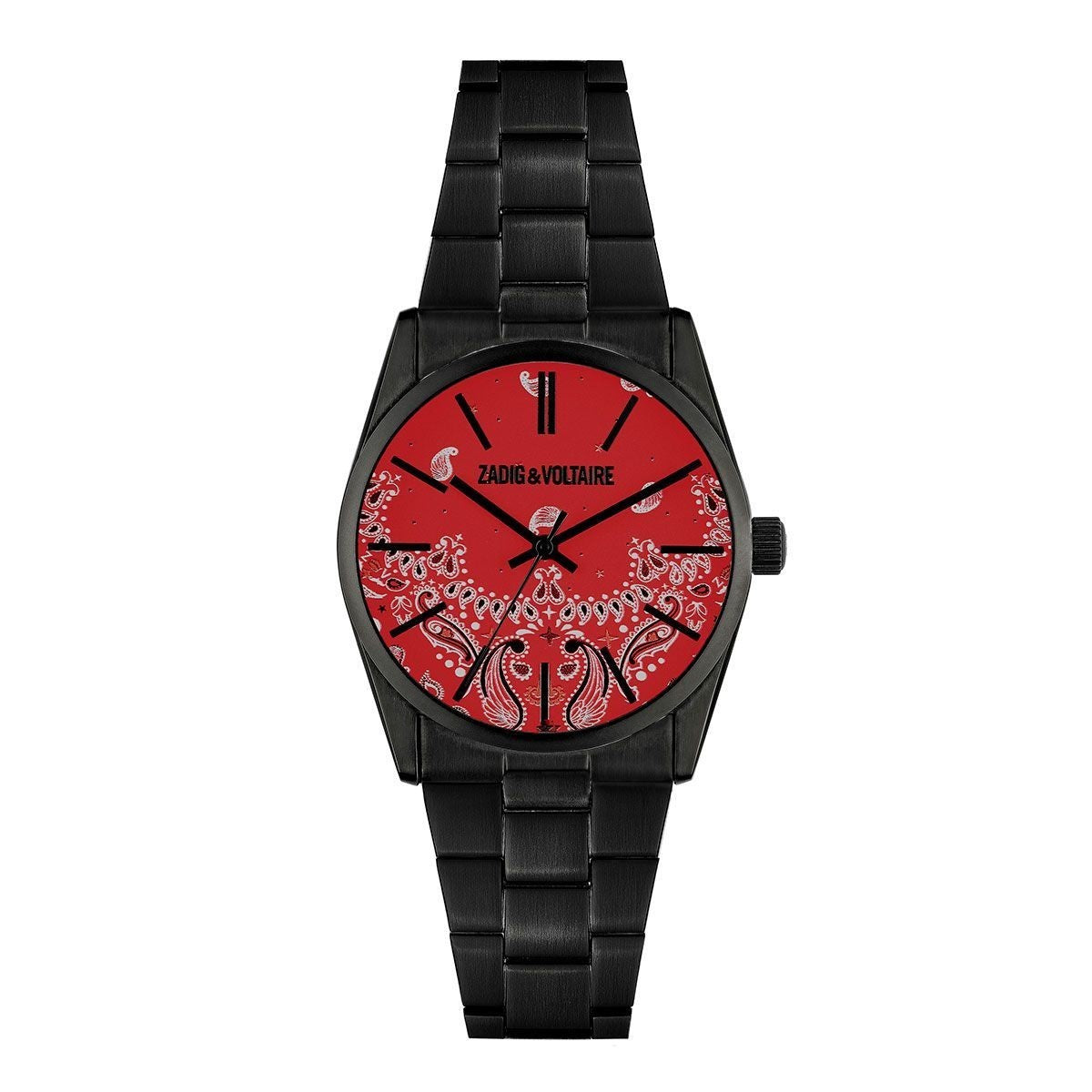 ZADIG & VOLTAIRE - Montre quartz cadran rouge acier inoxydable noir